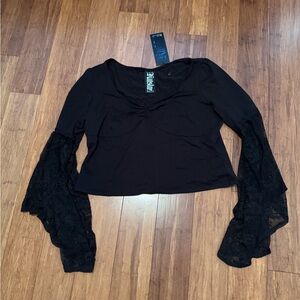 Killstar Gothic Black Blouse with Lace Sleeves NWT